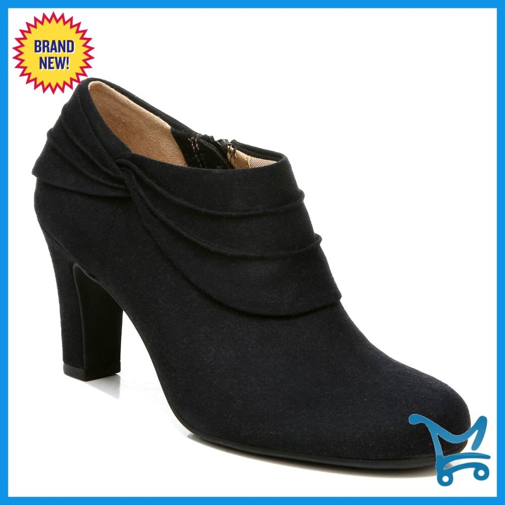 3-Inch Heel Microsuede Ankle Booties With Side Zip & Draped Accent